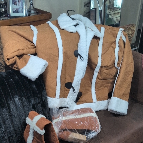 Brown and White Shearling Coat with Matching Boots Suede & Lamb NWOT. - Picture 2 of 7